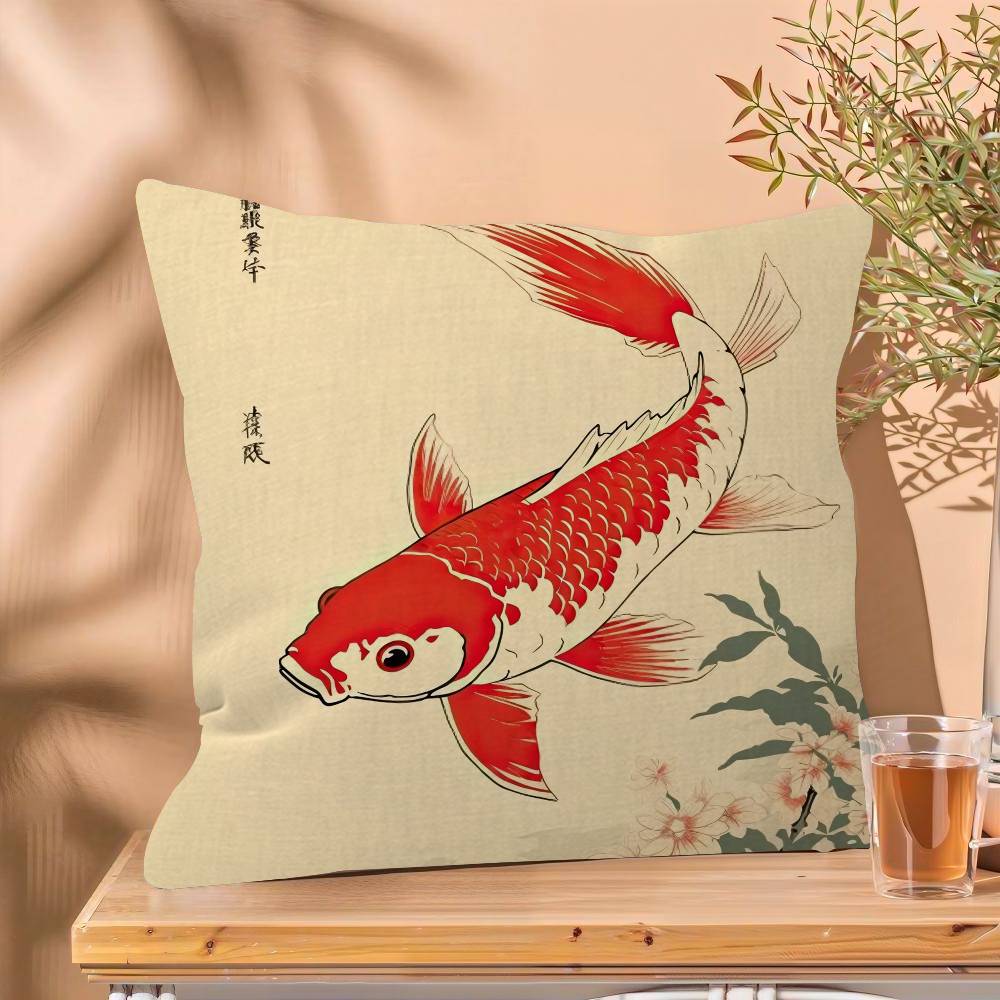 Japanese Red Koi Fish Pillow Cover Sofa Cushion Cover Home Room Decoration Children Gift