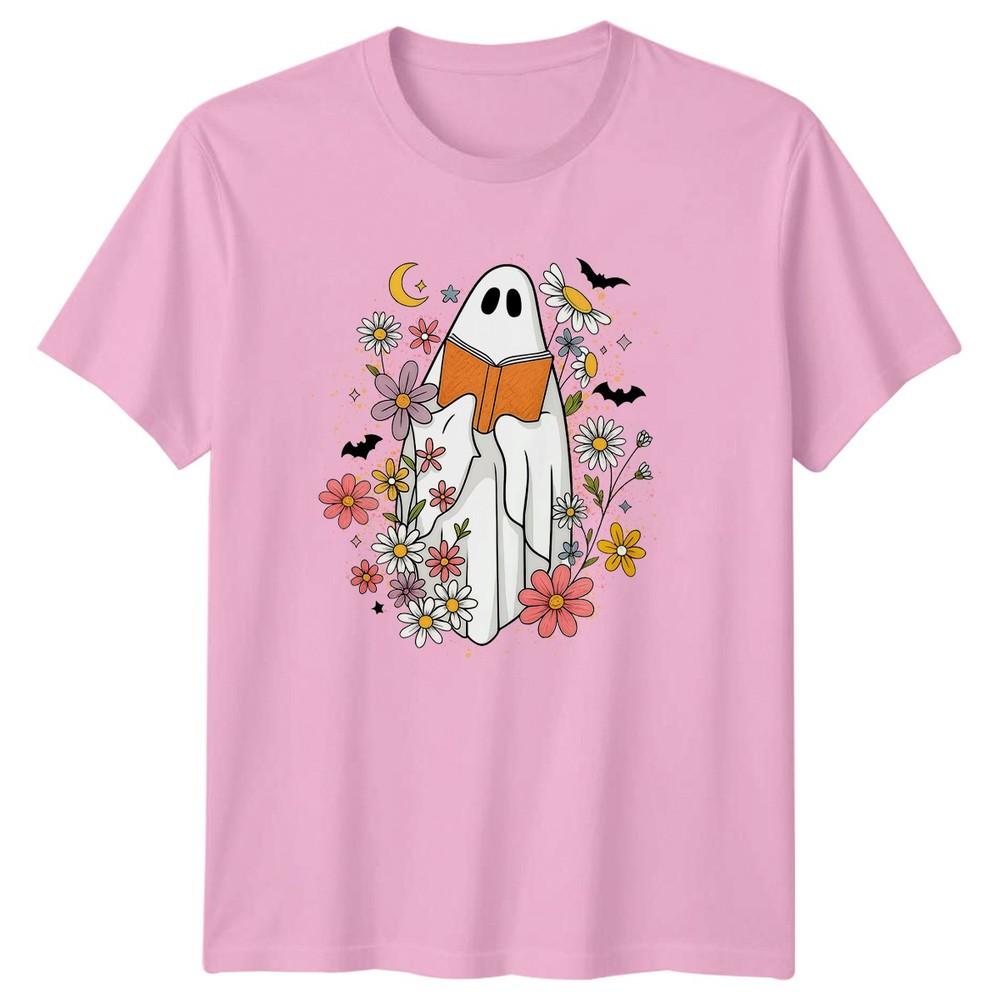Floral Reading Ghost Unisexs TShirt Reading Halloween Halloween Gift For Her