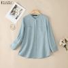 Blouse ample décontractée pour femmes à col rond et manches 3/4 de couleur unie