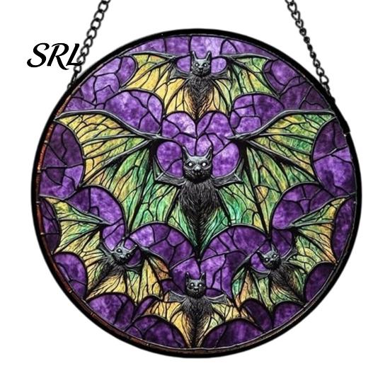 Horror Party Atmosphere Supplies Retro Halloween Pendant, Ghost/Bat/Spider Web/Pumpkin Head Print, Acrylic Disc Wall Decor Vintage Hanging Ornament
