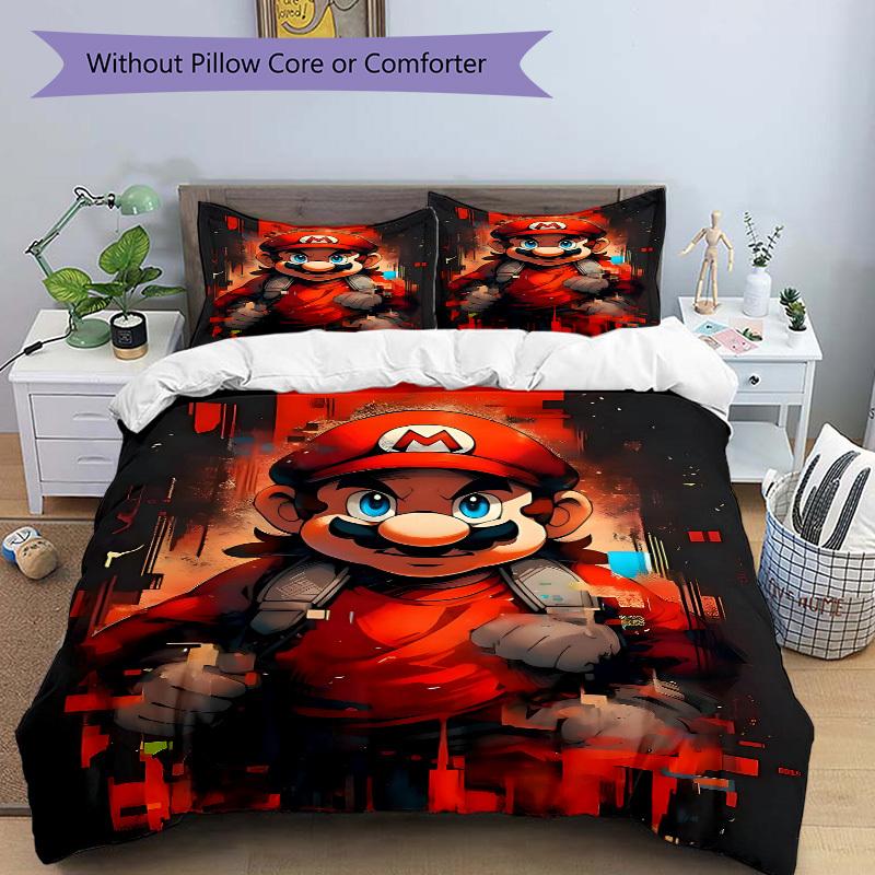3pc Mario Gaming Bedding Set Guest Room Bedroom Decor Christmas Halloween Decor Birthday and Holiday Gifts- All Seasons 3pcs Quilt 110
