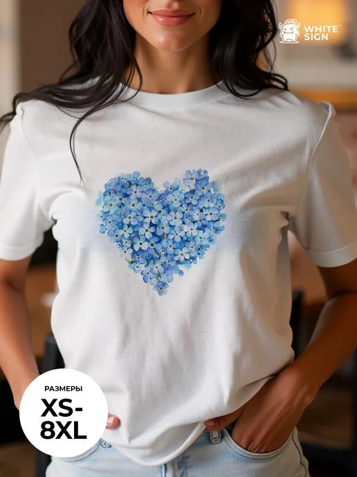 Oversized cotton T-shirt with Forget-Me-Not Love print 4XL