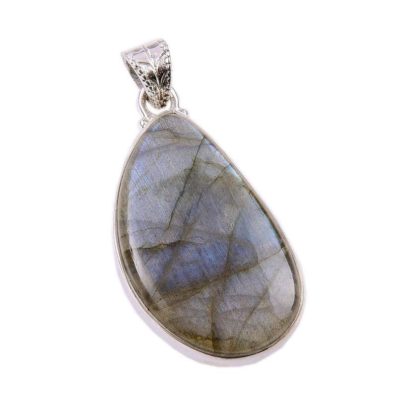 Natural Labradorite Gemstone 925 Solid Sterling Silver Gift Pendant 1.75" z9R69