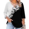 Blusa Floral Feminina Plus Size com Manga Três Quartos, Blusa Casual, Túnica de Corte Amplo para Primavera Verão, Uso Diário, Trabalho e Saídas