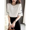 Women S Short Sleeve Round Neck Patchwork Blouse For Ladies