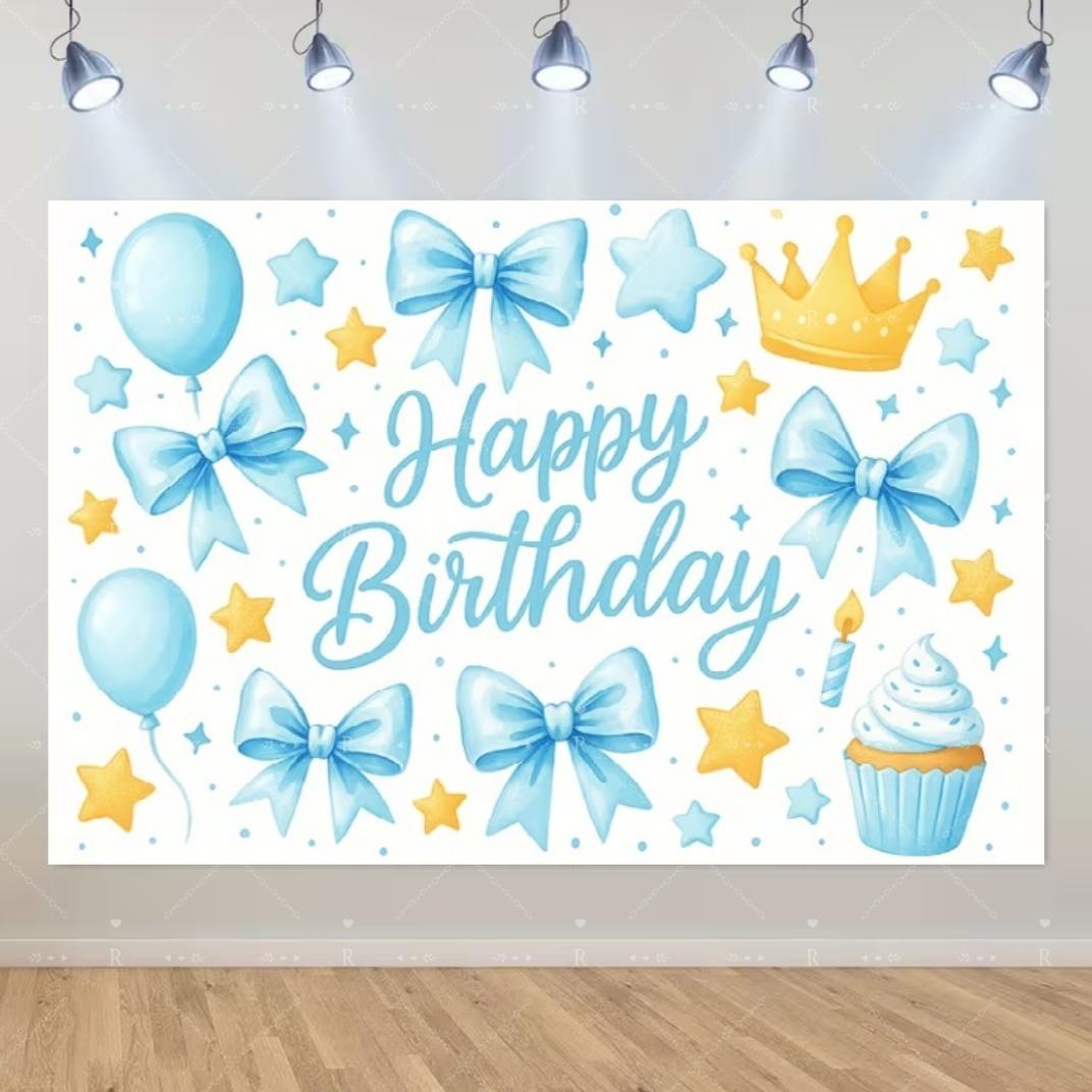 

Bow Theme Happy Birthday Party Decoration Banner Girl Blue Butterfly Bow Balloon Flowers Background Baby Shower Supplies Gifts 120X90CM