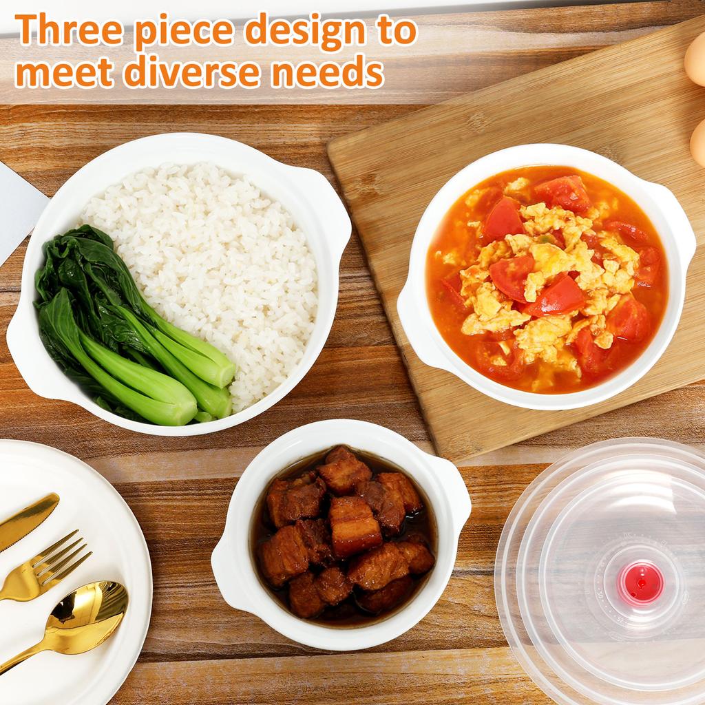 3 Pcs Microwave Bowl with Lid and Steam Rack Microwave Special Soup Bowl Plastic Microwaves Food Bowls for Kitchen Accessories