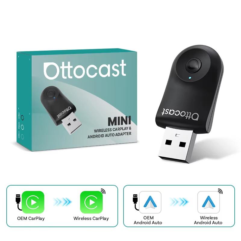 Ottocast Wireless CarPlay & Android Auto Adapter 2in1 Mini 5G Dual-Band WiFi Dongle Plug & Play Type-C/USB For 99% of Cars 2026 For CarPlay