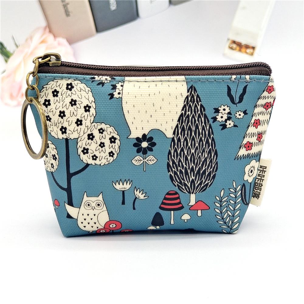 Women Polyester Waterproof Cartoon Print Keychain Wallet Small Organizer Pouch Ladies Money Bag Coin Purse for Children Girl Boy