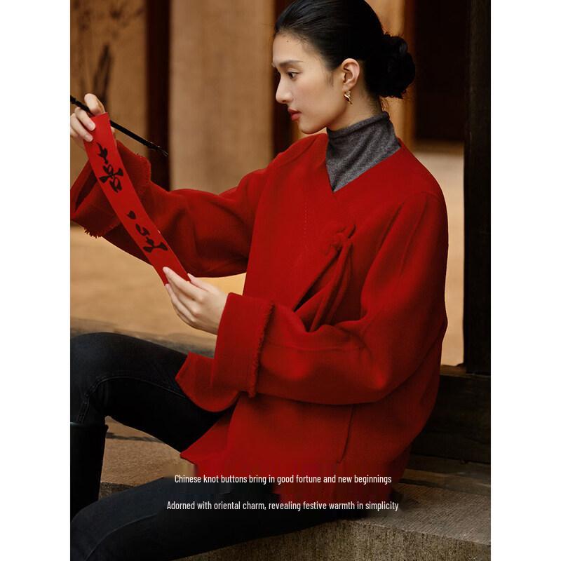 XWI Women's New Chinese Style Double-faced Merino Wool Coat