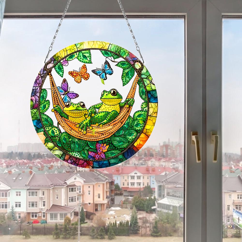 Stained Art DIY 2D Flat Acrylic Hanging Diamond Art Set 24x24cm Double Side Print Single-Sided Rhinestone for Adults Home Decor
