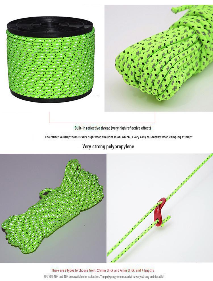 2,5 mm reflektierendes Zeltseil für den Außenbereich – winddicht, zur Befestigung, für Überdachungen, Erdnägel, 50 m