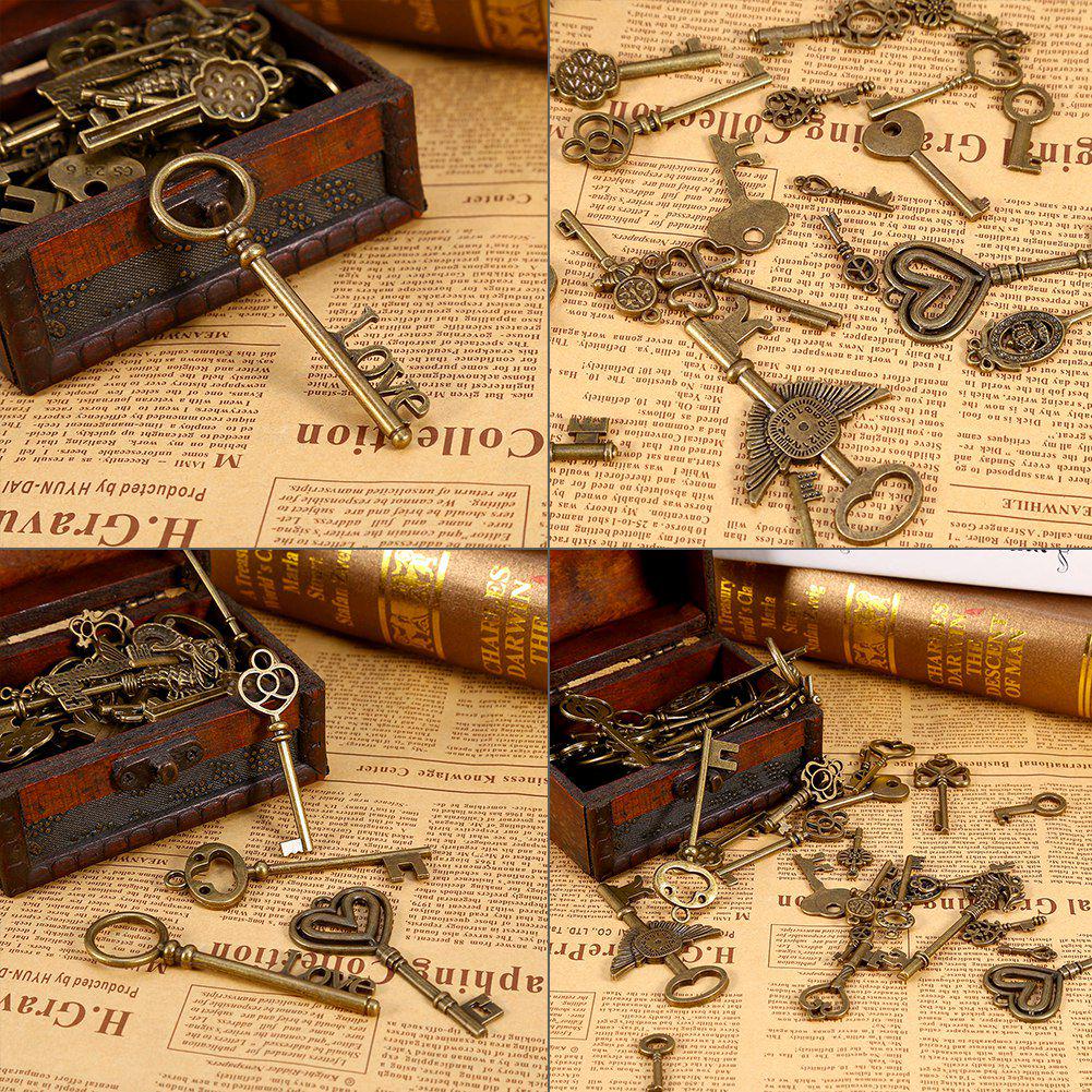 69pcs Assorted Antique Vintage Bronze Skeleton Keys Hrt Bow Jewelry