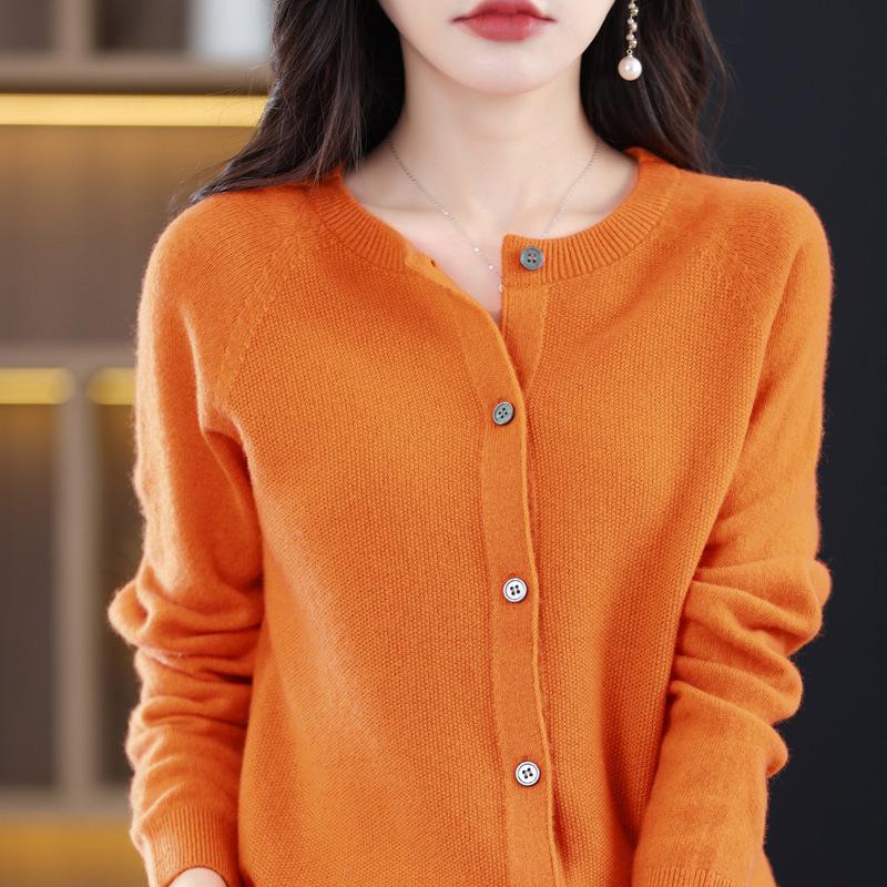 Damen S Rundhals Gestrickter Cardigan Langarm Herbst Oberbekleidung