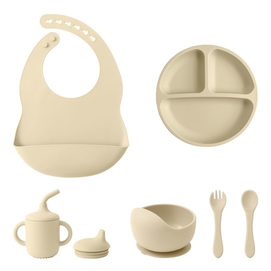 Color Kids 6PCS Silicone Baby Feeding Set Sucker Bowl Dinning Plate Straw Cup Spoon Fork Toddler Dishes Bib Children's Tableware