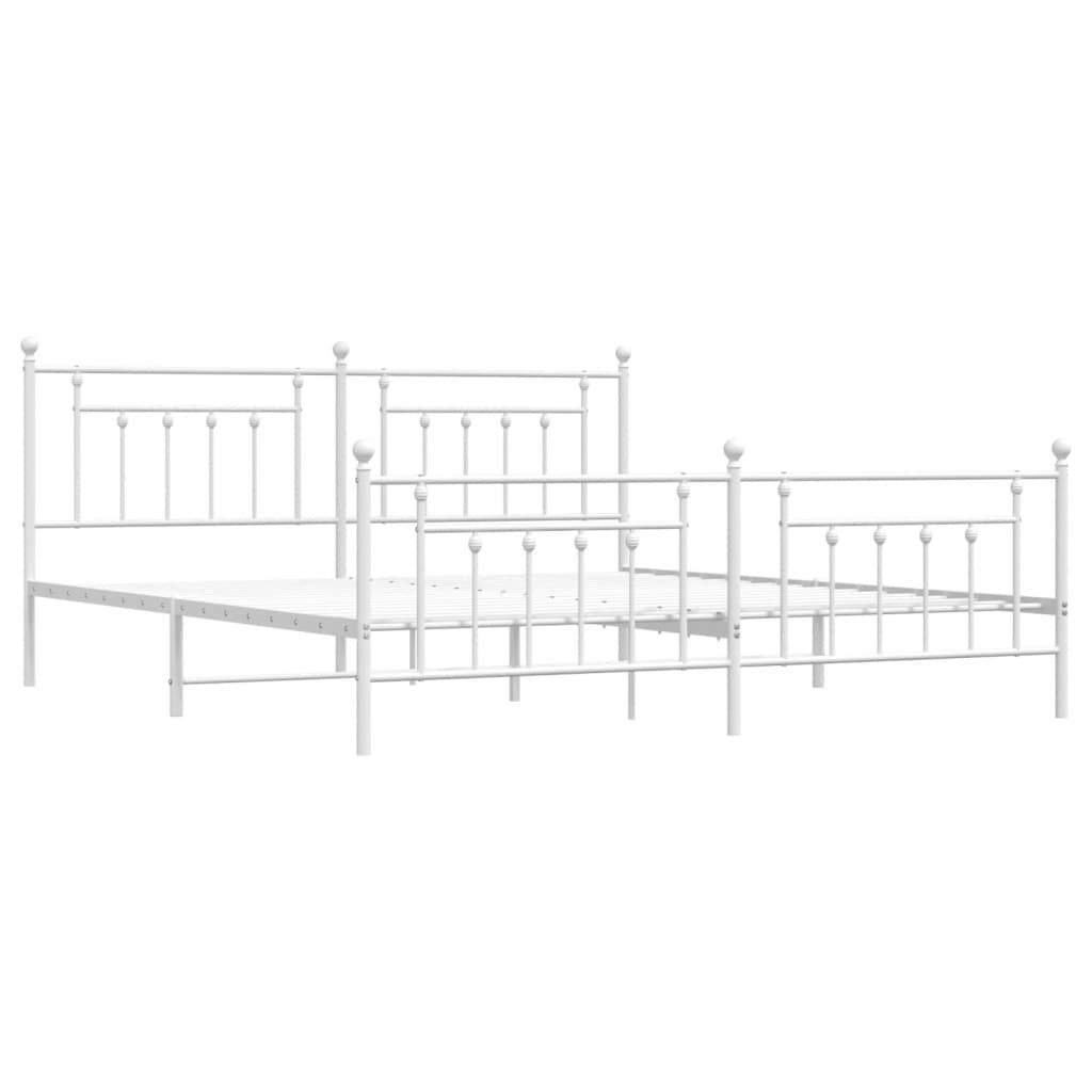 Vidaxl Metal Bed Frame with Headboard and Footboard, White, 200X200 Cm