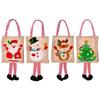 Cartoon Christmas Gift Bag Linen Reusable Xmas Gift Wrapper Santa Claus Snowman Christmas Decoration Long-legged Handbag