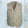 Men Waistcoat Solid Color V Neck Sleeveless Multi Pockets Outdoor Vest Fishing Coat