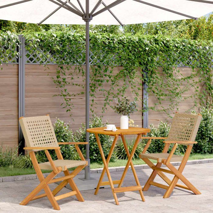 VidaXL Ensemble de bistro 3 pcs beige résine tressée et bois massif, ensemble de bistro de jardin, ensemble de balcon, 3281852