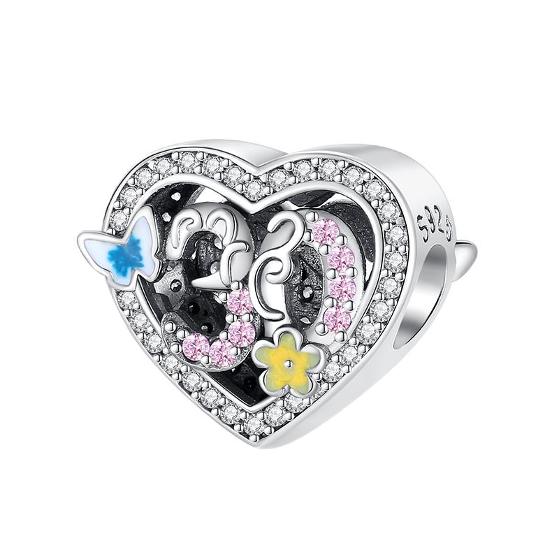 Multi Color Charms Fit Fashion Original Bracelets 925 Silver Colorful Zircon Rainbow Bead Love Heart Clip Charm DIY Jewelry