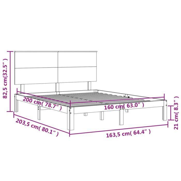 VidaXL Cadre de lit avec tête de lit 160x200 cm bois massif 3193671