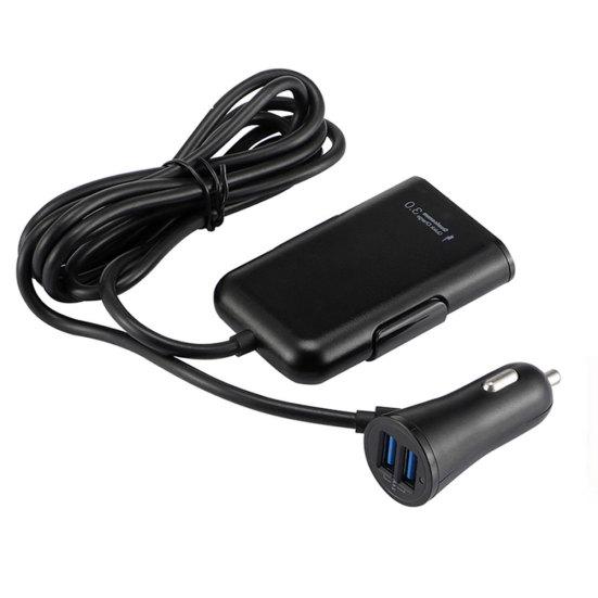 4 USB Ports Fast Charging QC3.0 Car Charger Power Adapter with Extension Cable
