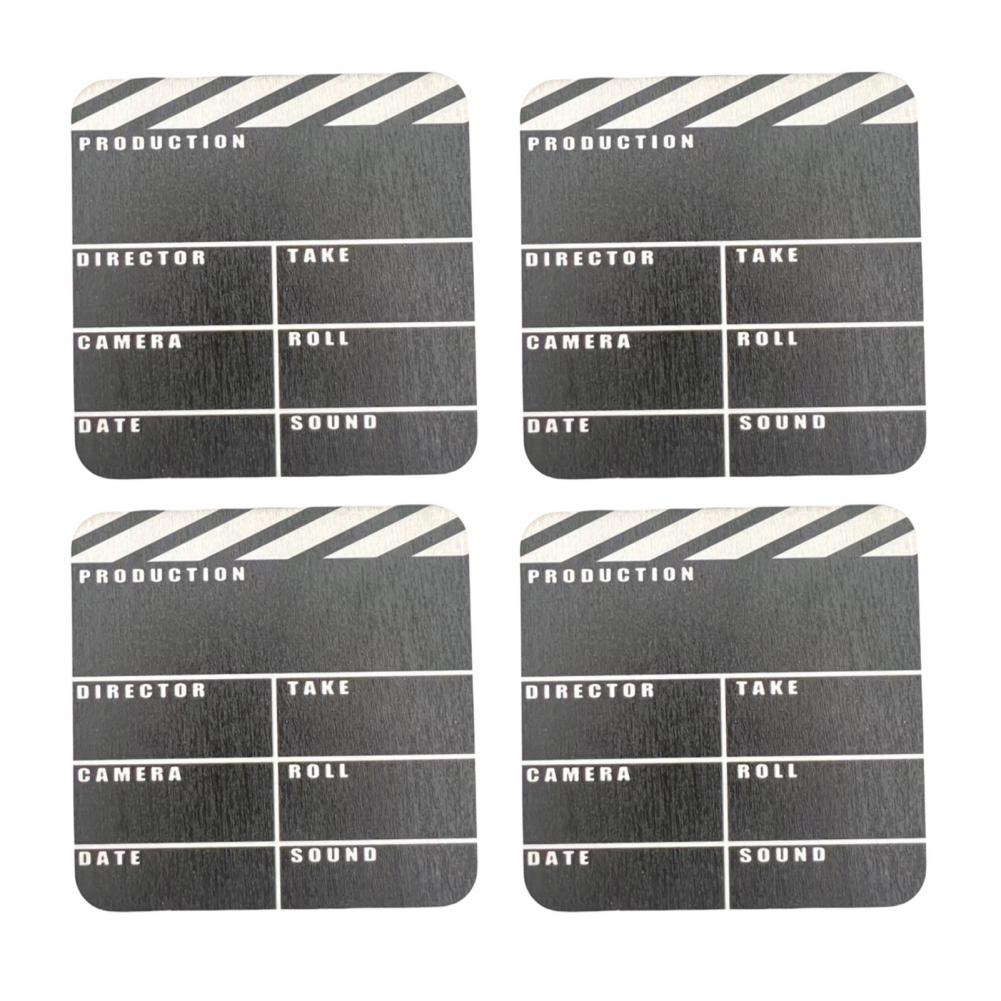 4Pcs Tea Glass Coasters Waterproof Movie Cinema Lapper Board Wooden Coasters Set Durable Classic Design Drink Placemats