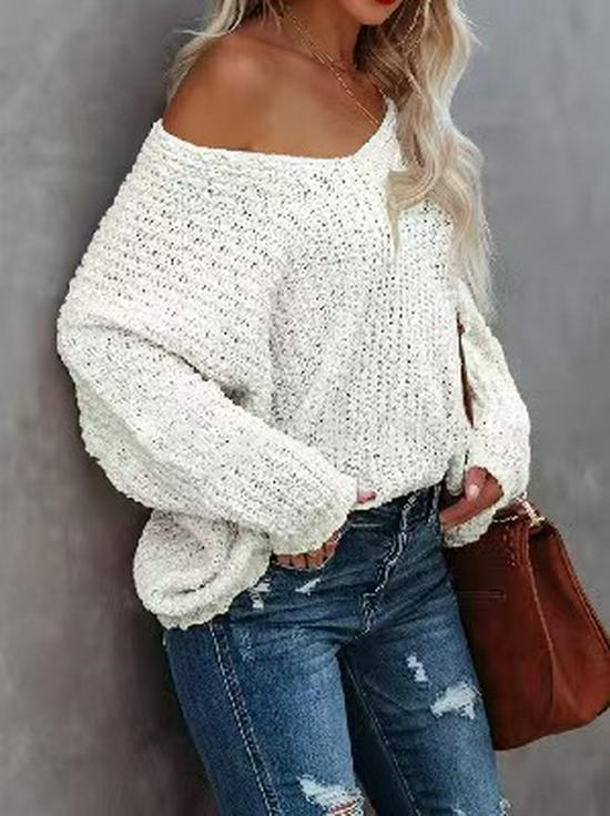 2025 Winter Strick-Lochmuster Pullover: Damen Freizeit Pullover Unifarben Lockerer Schnitt