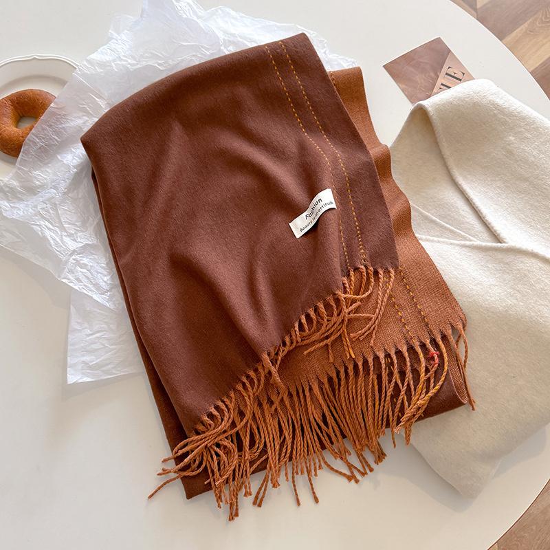 Nuova sciarpa calda in cashmere Winer per donna, moda, spessa, in tinta unita, in pashmina, scialle, foulard, donna