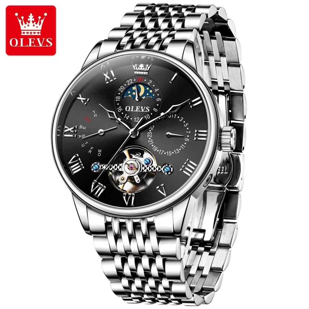 OLEVS  7009 Oem Watch Custom Logo Stainless Steel  Leather Mens Chronograph  Watches Men Luxury Brand Automatic Mechanical Watch