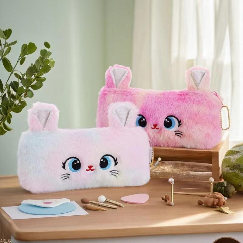 Kawaii Cartoon Niedliche Katze Plüsch Beutel Federmäppchen Reißverschluss Flauschige Große Kapazität Stift Tasche Schule Schreibwaren Aufbewahrungstasche