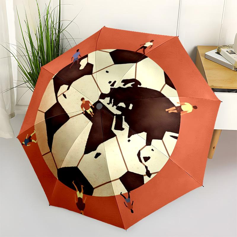 1pc Soccer Globe Automatic Folding Umbrella - Compact 8-Rib Design, Durable Plastic & Iron, Lightweight for Outdoor Daily Use093