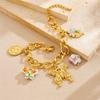 DIEYURO 316L Stainless Steel Golden Hollow Butterfly Colored Rose Flower Bracelet For Women New Classic Wrist Chain Jewelry Gift