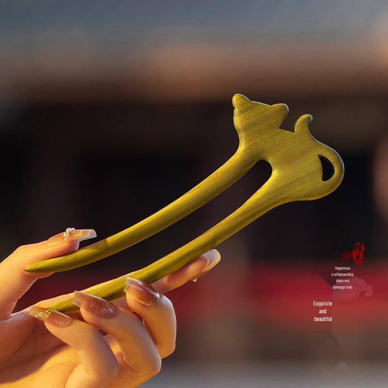 High-End Natural Ebony Wood Hairpin - Extended Chinese Ancient Style Black Hair Bun Accessory