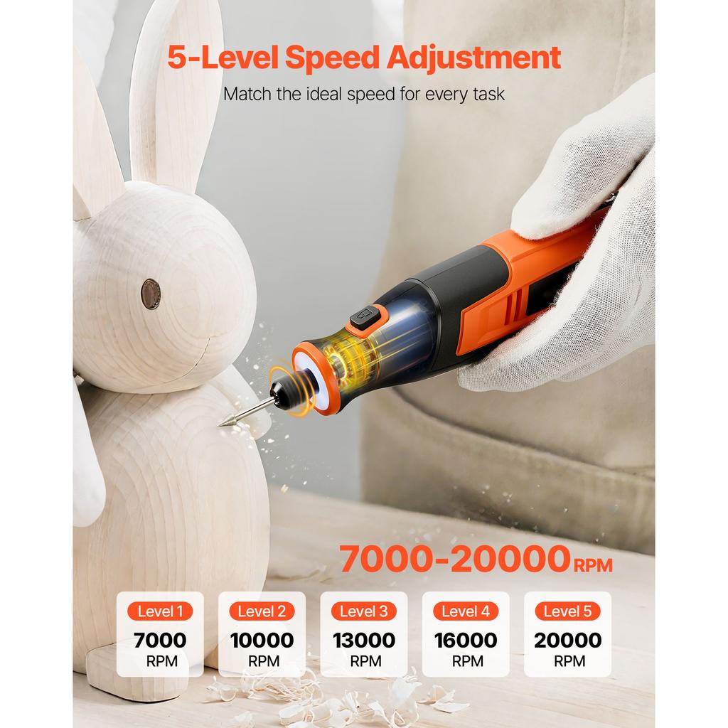 SucceBuy 73-Piece Cordless Rotary Tool Kit 5-Level Speed 7000-20000 RPM Multi-Purpose DIY Tools for Engraving Sanding Polishing