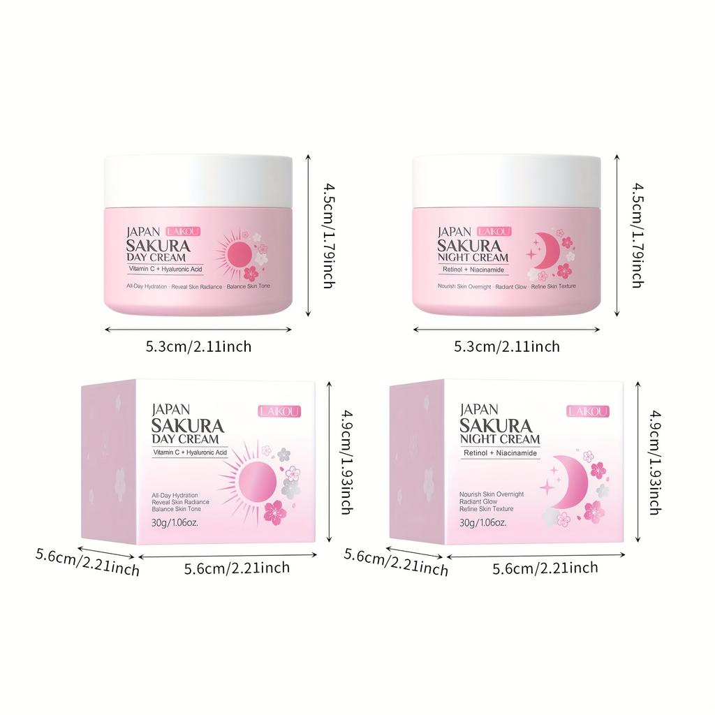 1pc LAIKOU Sakura Day Cream 30g, with Vitamin C & Hyaluronic Acid, for Daily Moisturizing, Night Moisturizer 30g, with Niacinamide, Retinol, LAIKOU