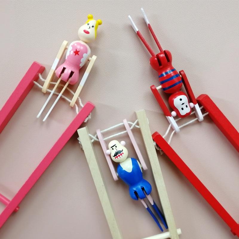 1Pcs Wooden Acrobatic Monkey On Bars Pull String Action Toy Creative Stress Relief Fidget Toys Fun Gifts For Kids Birthday