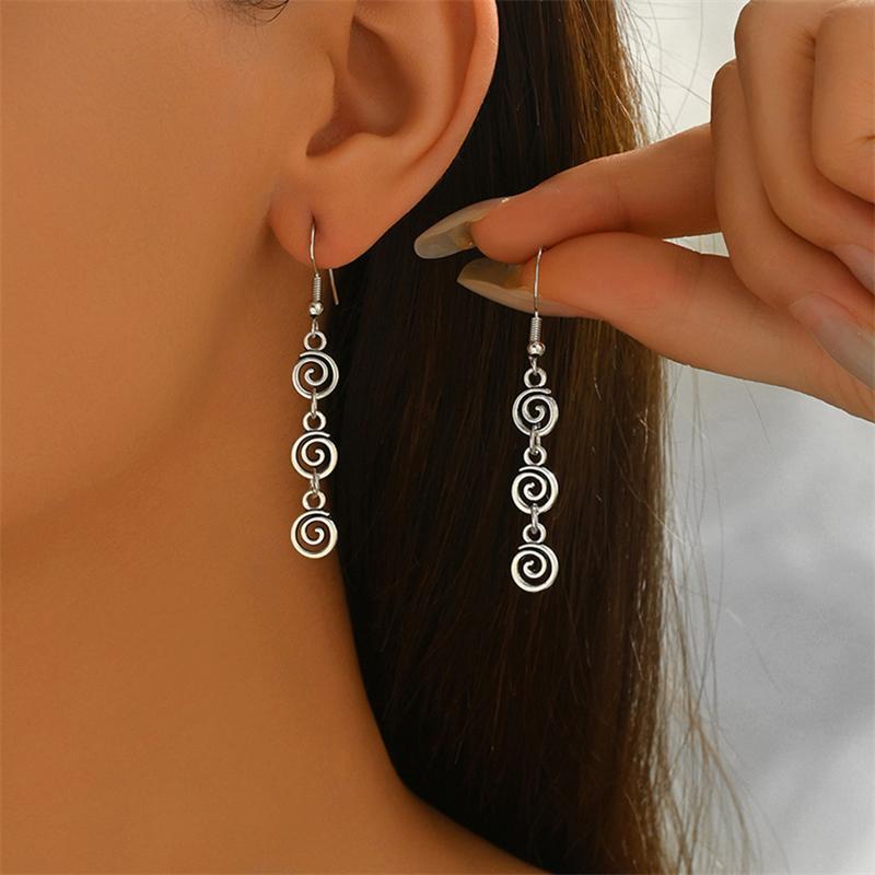 Vintage Metal Spiral Dangle Earrings for Women Fashion Simple Geometric Swirl Long Drop Earring Piercing Ear Jewelry Accessories