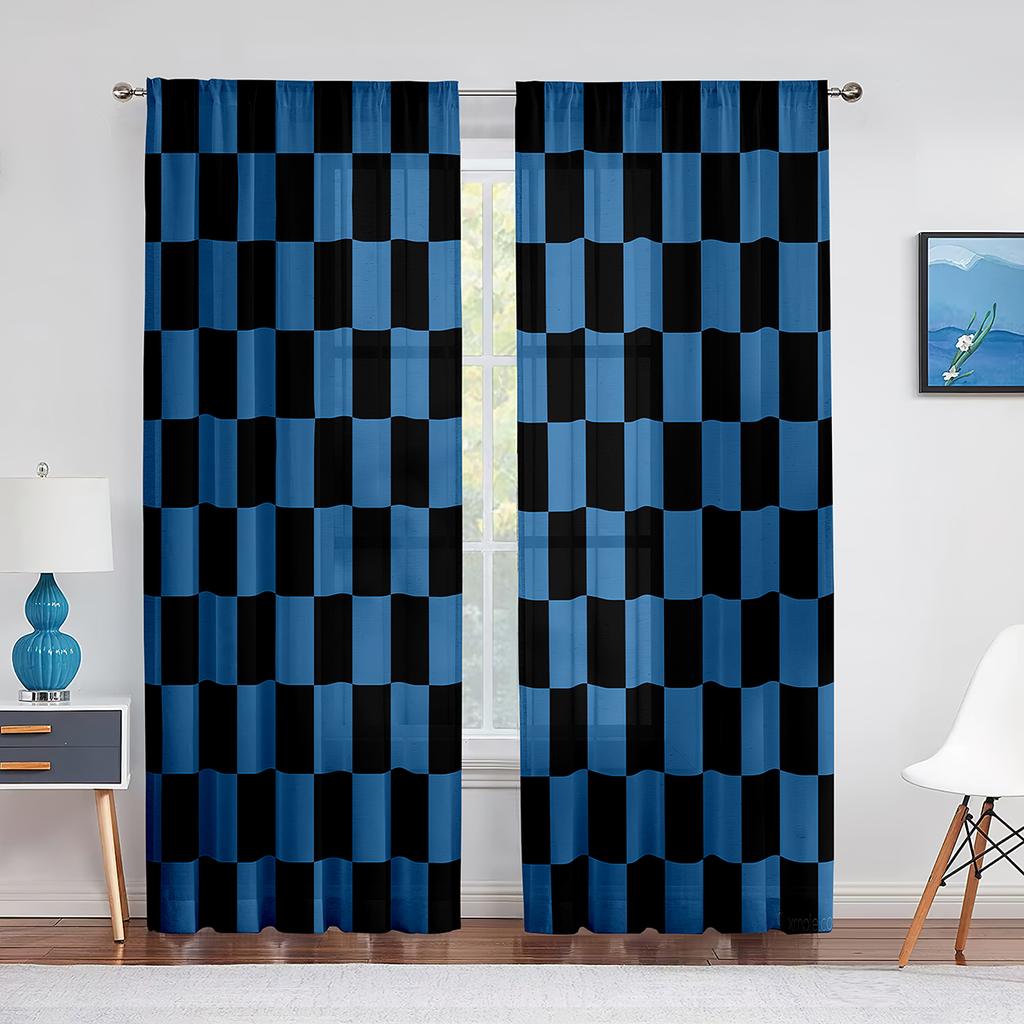 Rot Weiß Checker Muster Sheer Fenster Vorhänge Schlafzimmer Moderne Chiffon Drape Tüll Volants Wohnzimmer Küche Voile Vorhang
