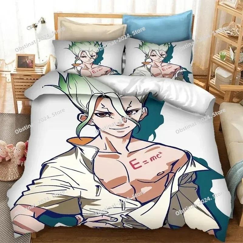 New 3D Anime Dr.STONE Bedding Set Printed Bed Set With Pillowcase Bed Duvet Cover Soft Single Double Queen Super King Size
