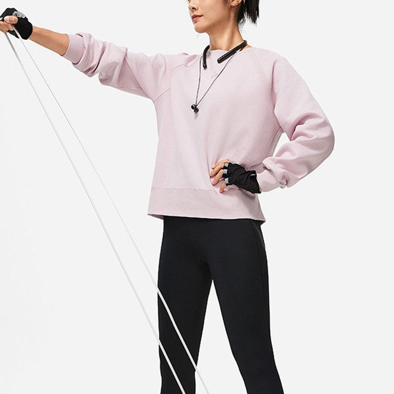 Li Ning Fitness Series Solid Color Knitted Crew Neck Pullover Sweatshirt Women Sweatshirt Lotus-Pink-Purple AWDU116-5