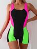 2024 Tri-Color Contrast One-Piece Competitive Swimsuit Shorts - Euro-American Style