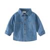 Camisa de Mezclilla para Niños Manga Larga Algodón Lavado Informal Botones Arriba Top de Primavera para Niños