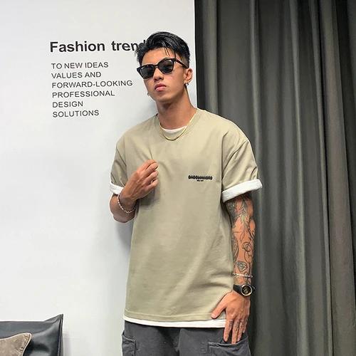 New Front and Back Letter Printed Short Sleeved Men's Summer Trend 100% Pure Cotton High-quality Round Neck Fitness T-shirt