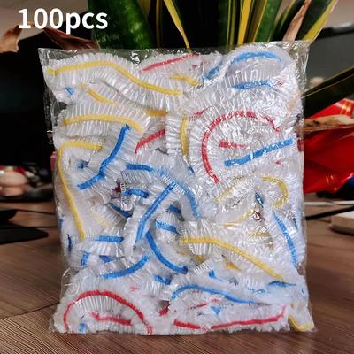 100Pcs Colorful Disposable Food Cover Fruit Food Cover Elastic Plastic Shower Cap Storage Bag Kitchen Organizer Cling Film