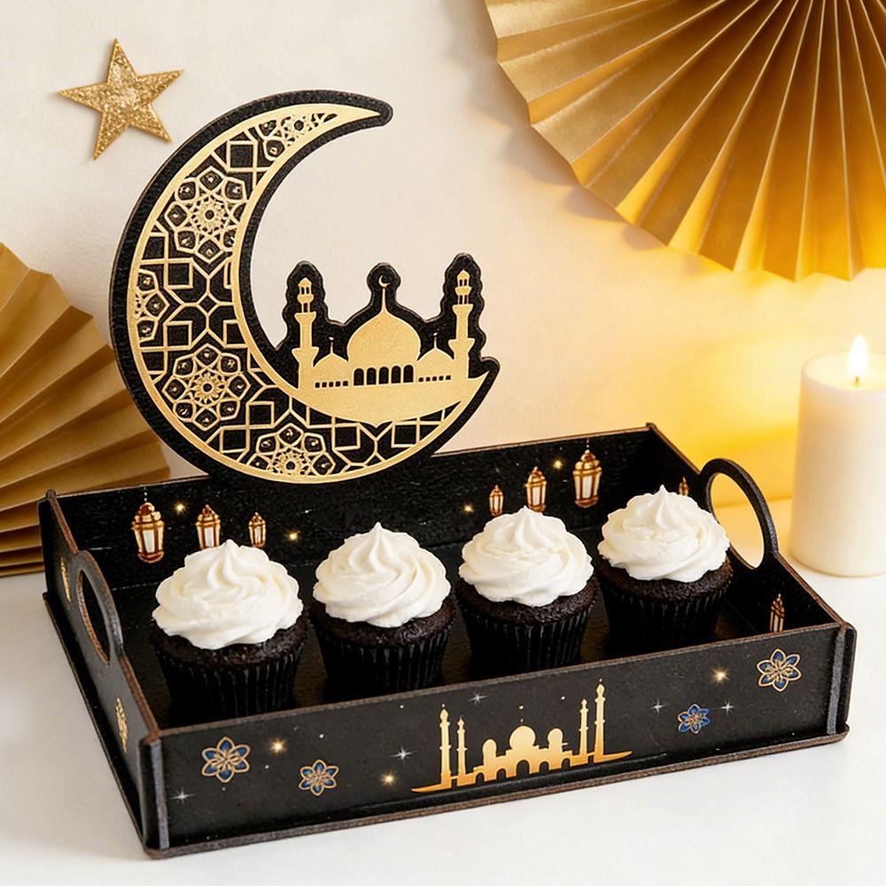 Detachable Ramadan Wooden Tray Star Moon Middle Dessert Container Fruit Tray  Islamic Muslim Party