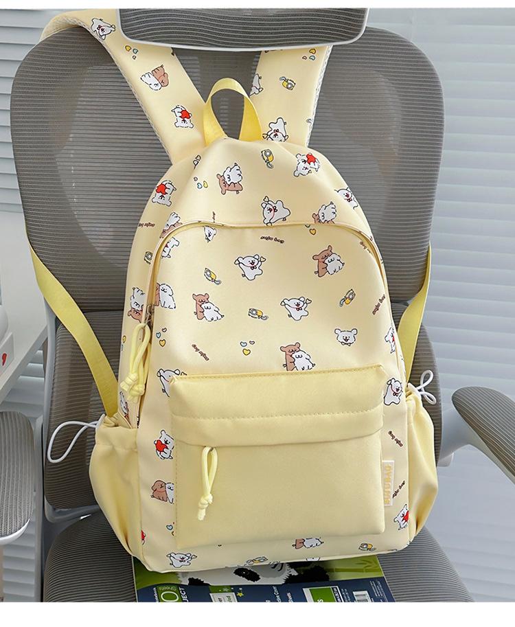 Schoolbag Cream Light Yellow Full Print Cartoon Bear Backpack Healing Department Vitality Girl Campus Student Party Class Backpack
