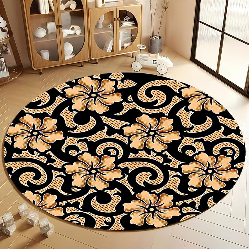 

Elegant Floral Round Rug for Living Room Decor round carpet for home sofa bedroom, gift Diameter 60cm