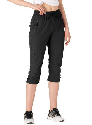 Women's 34 Length Pants, Quick Drying, Trekking Pants, Below Knee Length, 4-way Stretch, Thin, Water Repellent, Black L