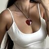 Červený skleněný srdcový náhrdelník Romantický srdcový choker Červený poloprůhledný srdcový náhrdelník Dárek pro ženy